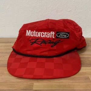 Vintage 80s Ford Motorcraft Racing Checkerboard Lattern Adjustable Snap Back Hat